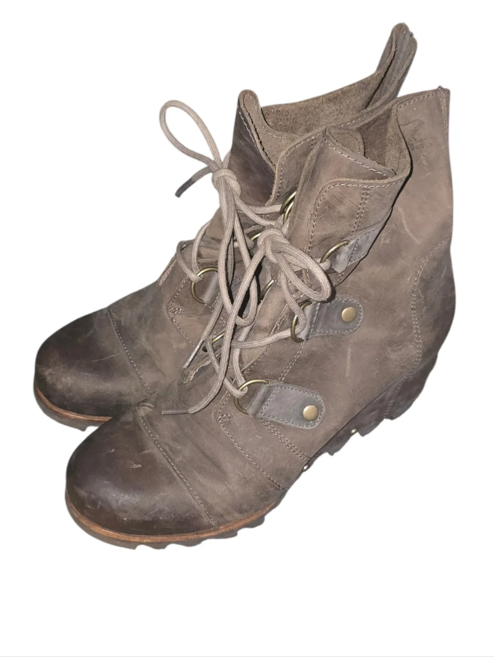 Sorel Joan Of Artic Mid Waterproof Leather Brown LaceUp Wedge Ankle Boots Size 9 - Picture 4 of 8